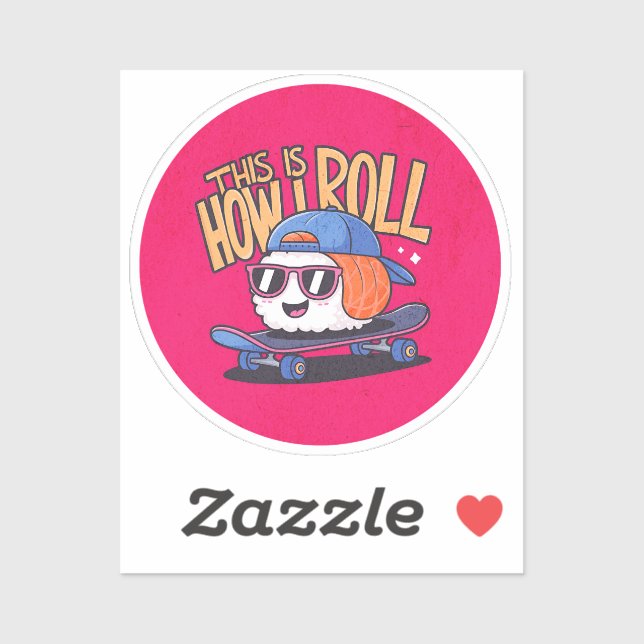 Pegatina Kawaii Sushi divertido en patineta (Hoja)