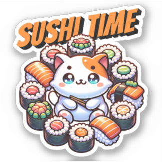 Pegatina Kawaii Sushi Time Cat