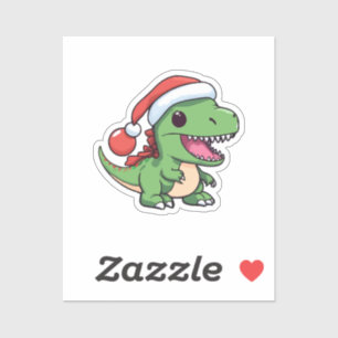 Pegatina Kawaii T-Rex Dinosaur en Gorra de Navidades