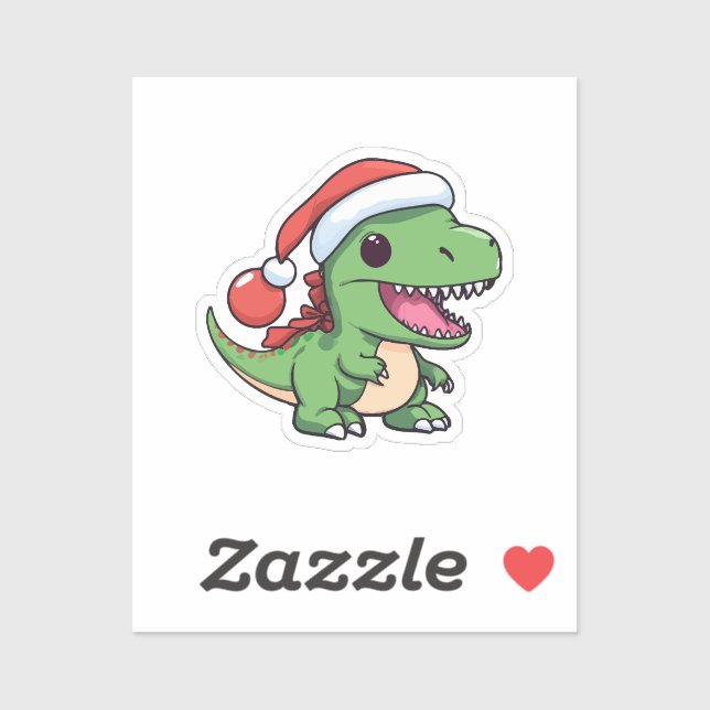 Pegatina Kawaii T-Rex Dinosaur en Gorra de Navidades (Hoja)