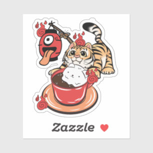 Pegatina Kawaii Tiger y Chochin Obake Café