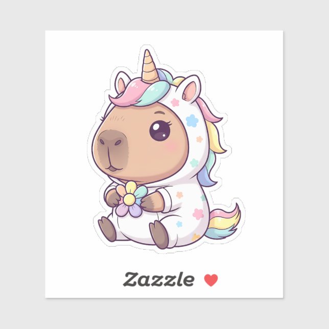 Pegatina Kawaii Unicorn Capybara (Hoja)