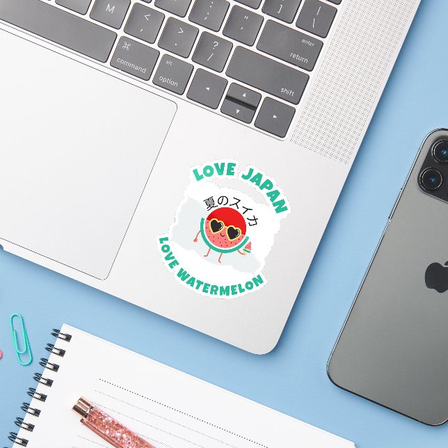 Pegatina Kawaii WATERMELON AMA A JAPÓN Bruta De Verano (Ordenado portátil con iPhone)