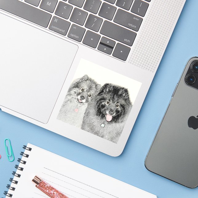 Pegatina Keeshond Graphics Keeshond Mom and Son (Ordenado portátil con iPhone)