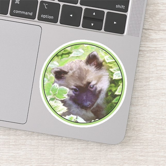 Pegatina Keeshond Puppy en el jardín pintando arte original (Detalle)
