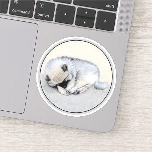 Pegatina Keeshond Sleeping Pinting Pintura Original De Perr