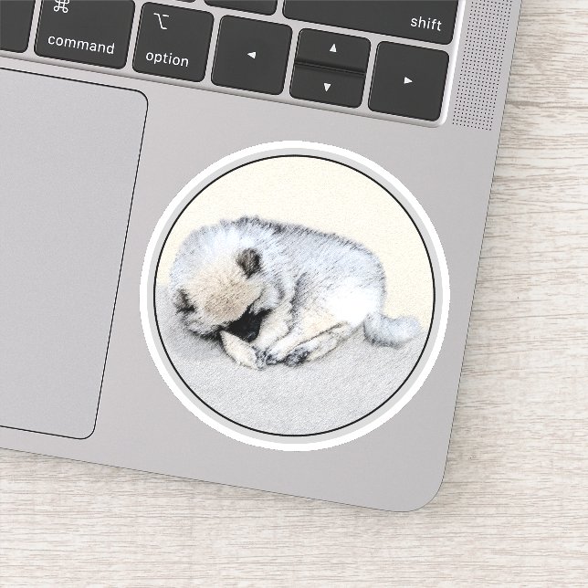 Pegatina Keeshond Sleeping Pinting Pintura Original De Perr (Detalle)