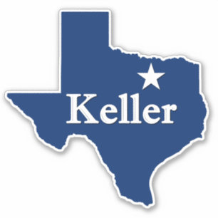 Pegatina Keller, TX Mapa de Texas con Outline y Lone Star D