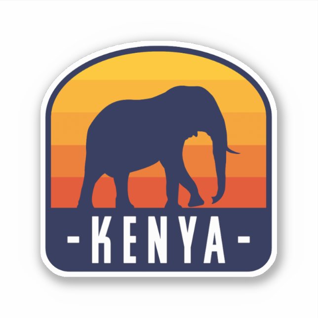 Pegatina Kenya Sunset con Elefante - Viajes a Kenia (Anverso)