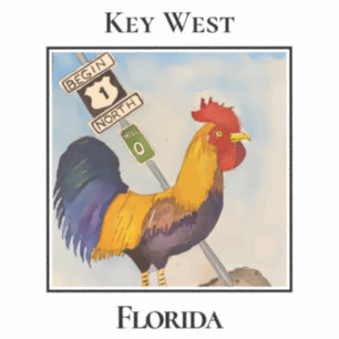 Pegatina Key West, marcador de milla 0, gallo, Florida
