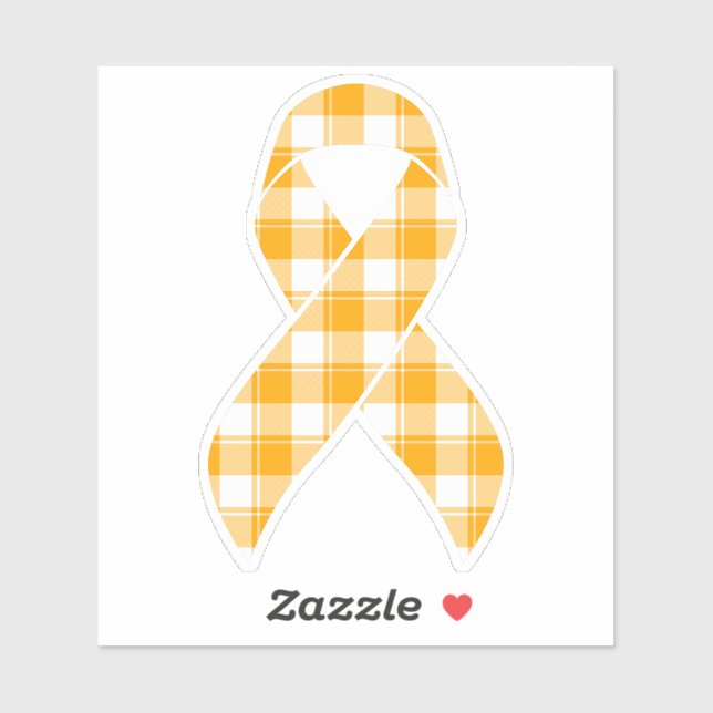Pegatina Kidney Cancer Awareness Plaid Orange Ribbon (Hoja)