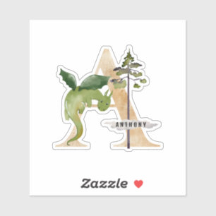 Pegatina Kids Dragon Nombre Personalizado Monograma A Pegat