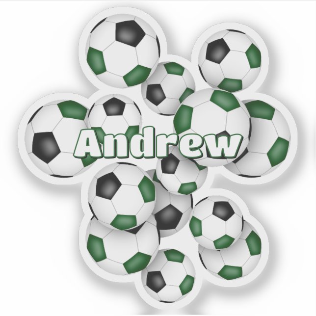 Pegatina kids name green black soccer balls (Anverso)