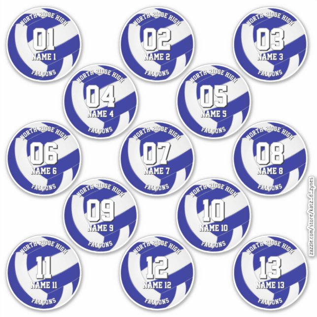 Pegatina kids teens royal blue white 13 volleyball club (Anverso)