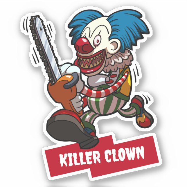 Pegatina Killer Clown Halloween Horror Chainsaw Cartoon (Anverso)