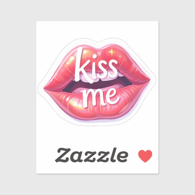 Pegatina Kiss Me Glossy Red Lips Art Illustration (Hoja)