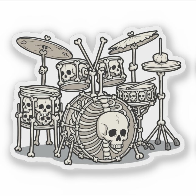 Pegatina Kit de batería de esqueleto de Heavy Metal (Anverso)