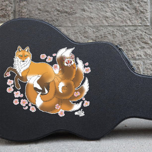 Pegatina Kitsune Zorro Caprichoso Flor de Cerezo Azul Fanta