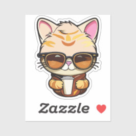 Pegatina kitten drinking coffee