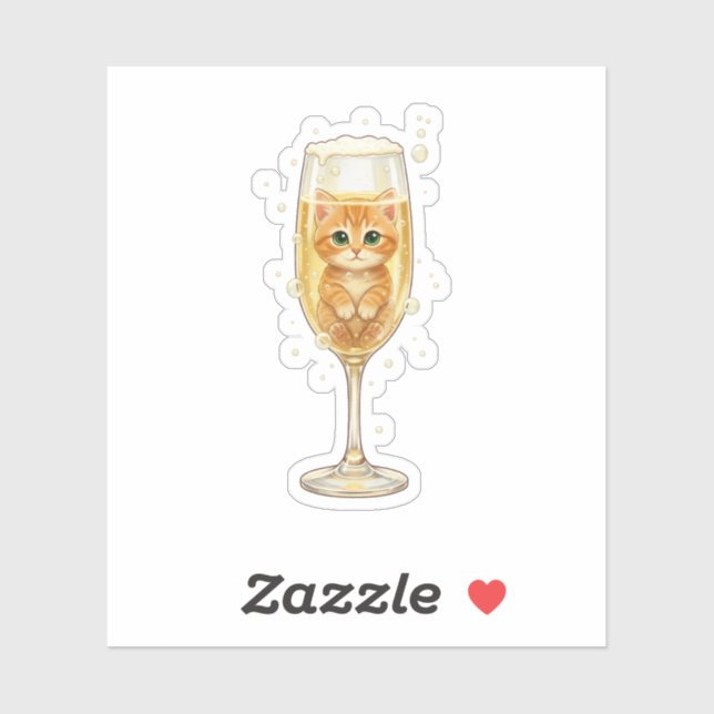 Pegatina  Kitten in Champagne Glass Bubbly New Year  (Hoja)