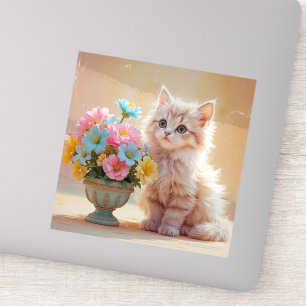 Pegatina Kitty Adorable con Bouquet de flores