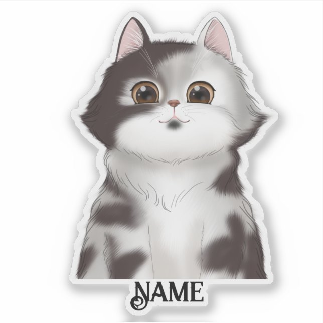 Pegatina Kitty blanco y negro personalizado (Anverso)