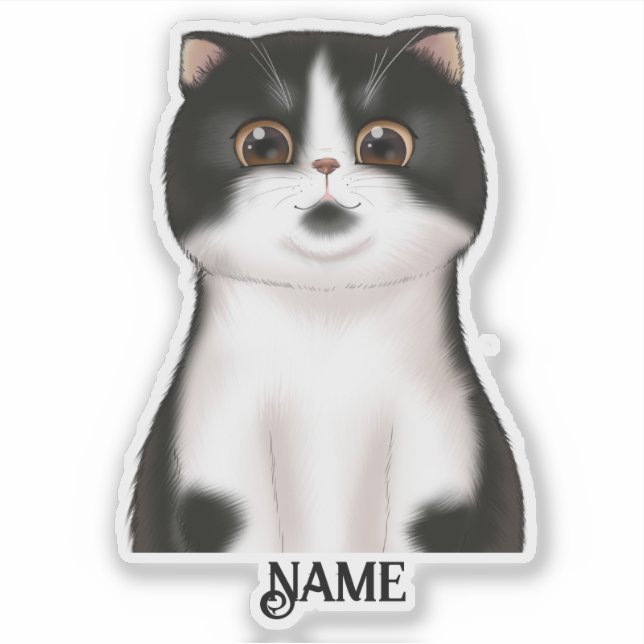 Pegatina Kitty blanco y negro personalizado (Anverso)
