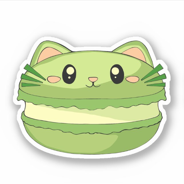 Pegatina Kitty Cat Matcha Macaron (Anverso)