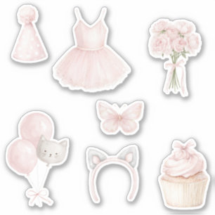Pegatina Kitty Tutu Rosas Rosadas Globos Cupcake