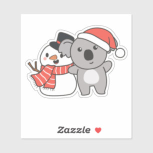 Pegatina Koala Con Snowman En Invierno Para Navidades
