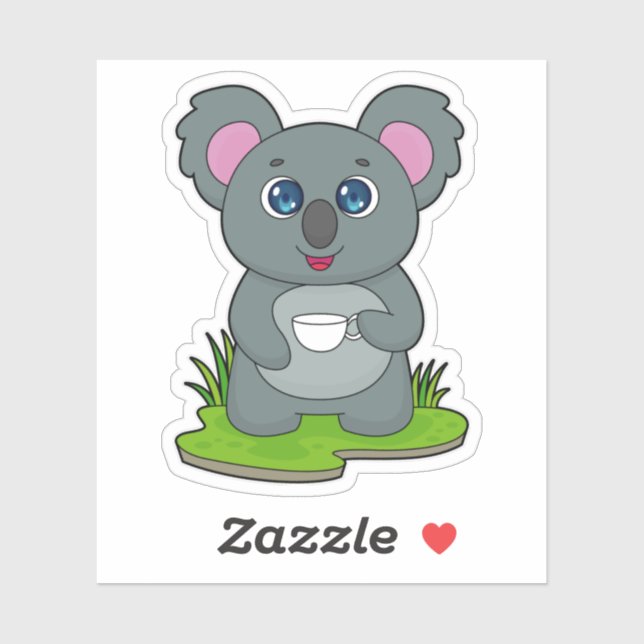 Pegatina Koala con taza de café (Hoja)