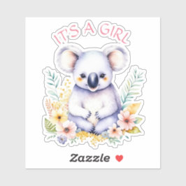 Pegatina Koala Oso tema es un Baby Shower Chica