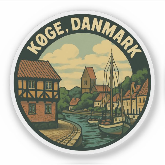 Pegatina Køge Dinamarca Casco Antiguo (Anverso)