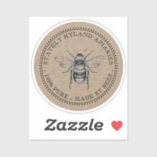 Pegatina Kraft Apiary 100% Pura Hecha Por Abejas Miel