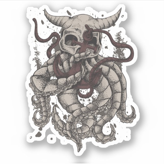 Pegatina Kraken Evil Horll Octopus Tentacles Anchor (Anverso)