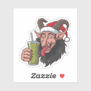 Pegatina Krampus Bebiendo Matcha Verde Navidad Espeluznante
