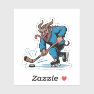 Pegatina Krampus espeluznante jugando hockey sobre hielo en