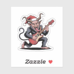 Pegatina Krampus malvado tocando música eléctrica con guita