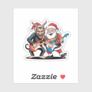 Pegatina Krampus y Santa tocando la guitarra eléctrica de N