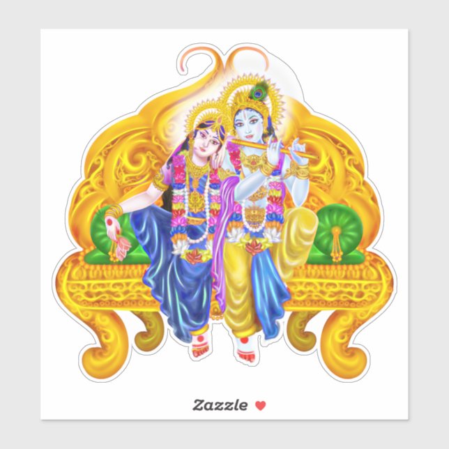 Pegatina Krishna Radha Vigneshwara Hinduismo psicodélico (Hoja)