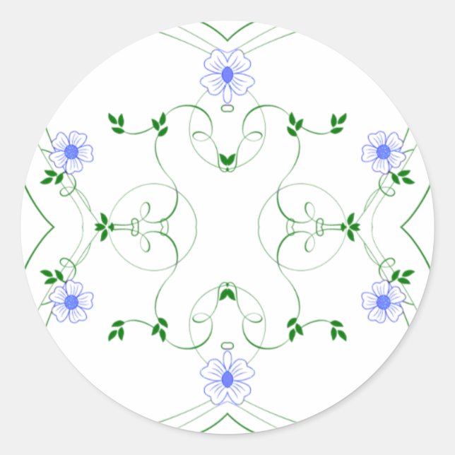 Pegatina KRW Lovely Blue Floral de 1,5 pulgadas (Anverso)