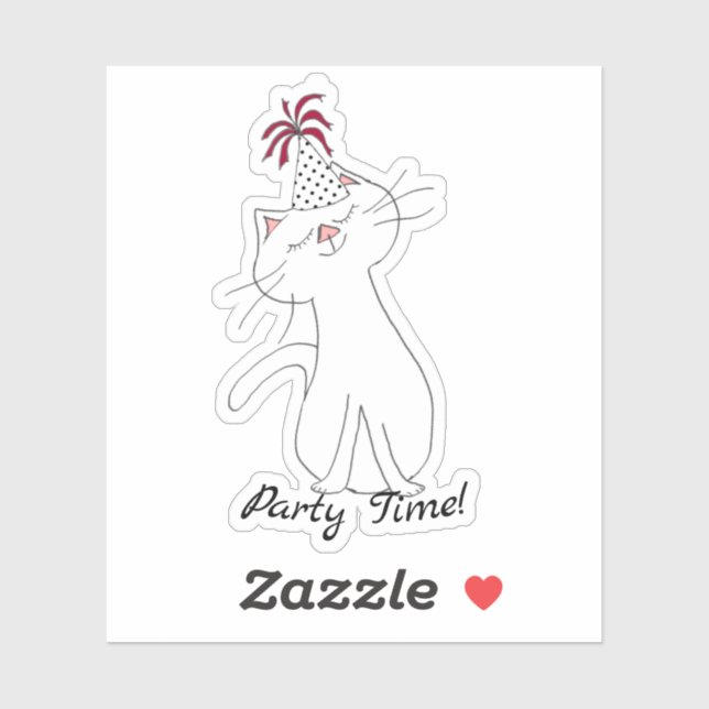 Pegatina Kute Kitty Gorra Fiesta de gato blanco (Hoja)