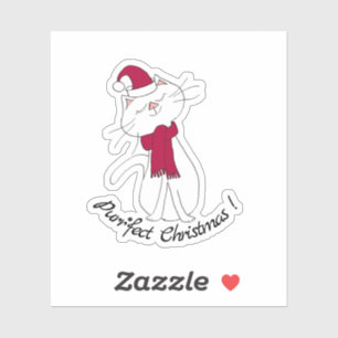 Pegatina Kute Kitty Navidades de gato blanco Gorra de bufan