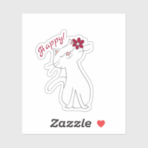 Pegatina Kute Kitty White Cat Happy