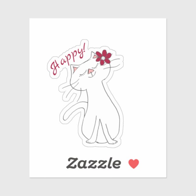 Pegatina Kute Kitty White Cat Happy (Hoja)