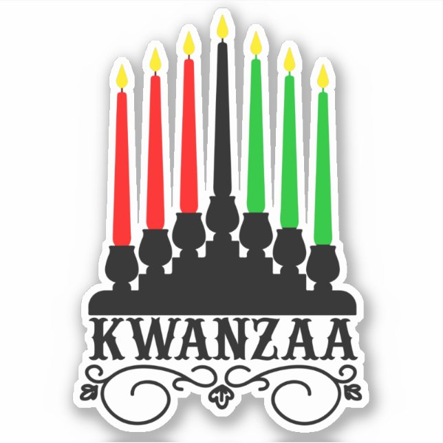 Pegatina Kwanzaa Siete velas son cortadas (Anverso)