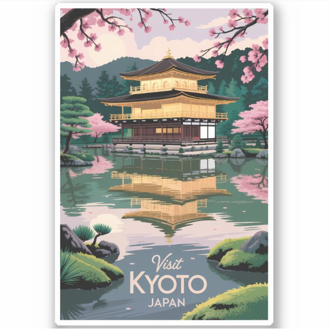Pegatina Kyoto Japan Kinkaku-ji Illustration Travel Art Vin (Anverso)