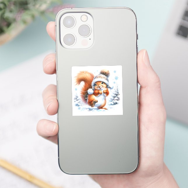 Pegatina La ardilla suave en los Navidades de la nieve (Teléfono)