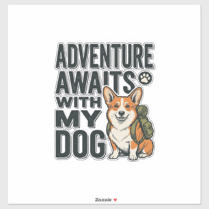 Pegatina La aventura espera con mi perro diseño vintage de