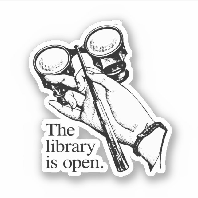 Pegatina La biblioteca está abierta (Anverso)